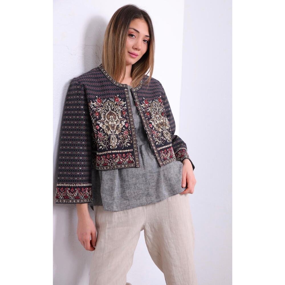 Soft Surroundings Mandala Beaded Bolero Cropped Jacket Multicolored Large Boho - Picture 7 of 16